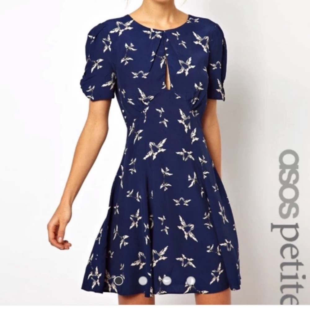 ASOS Blue Bird print skater dress with keyhole 2